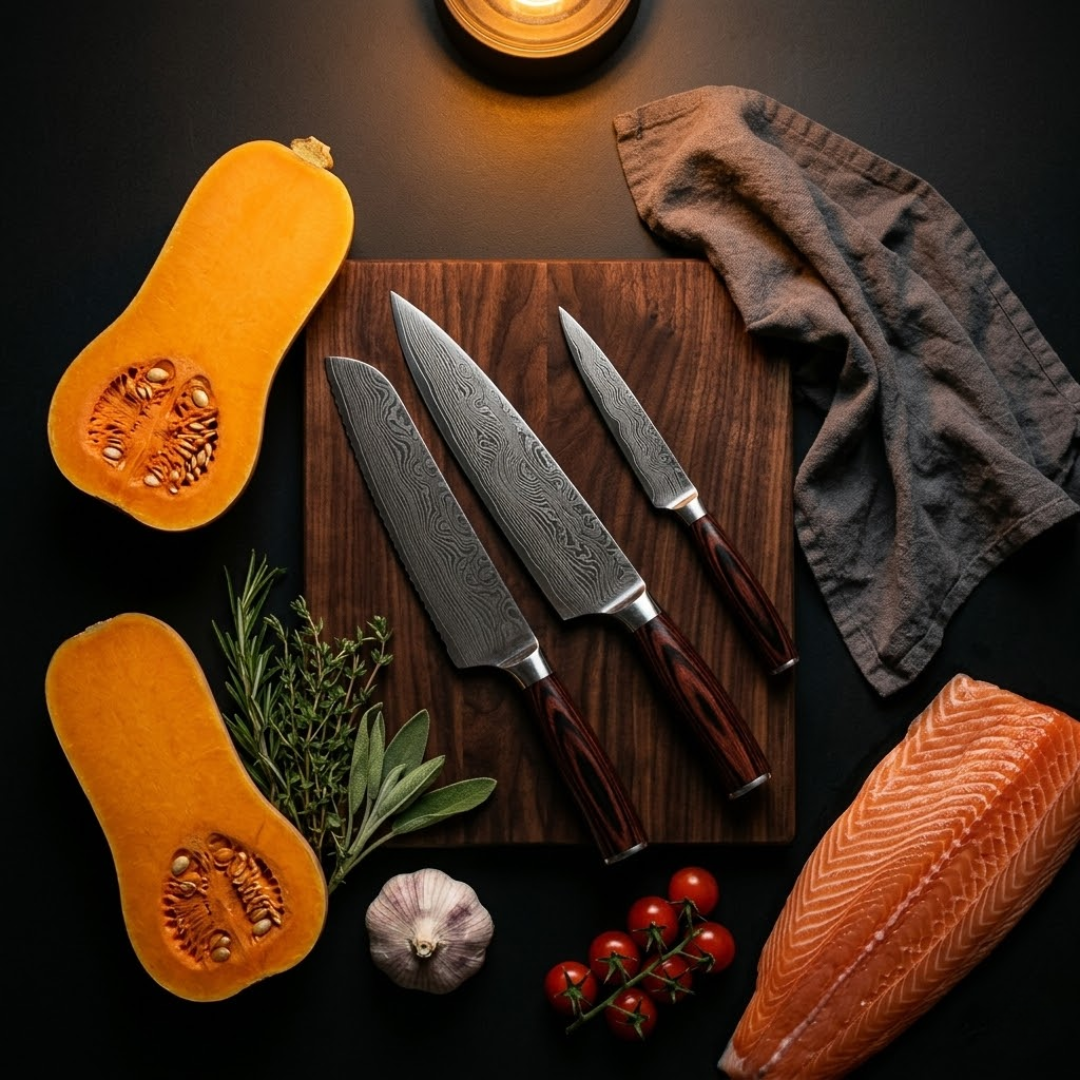 Damascus Steel Knives Set 8pc